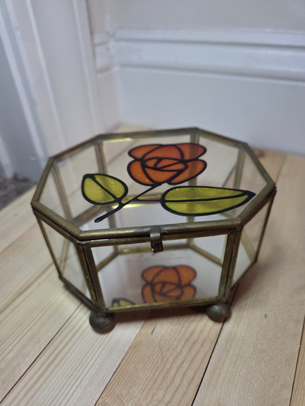 Vintage Glass & Brass Jewelry Box