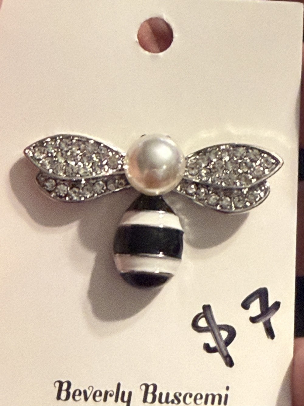 Brooch Pin-Bee w Pearl Center and Rhinestone Wings