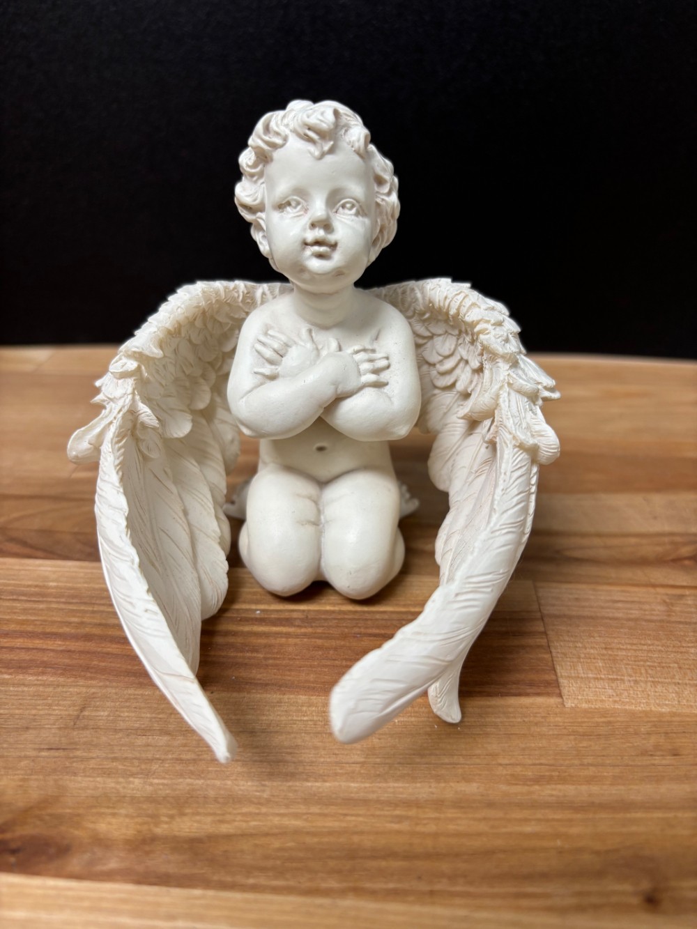 Kneeling Cherub Angel with Wrapped Feather Wings