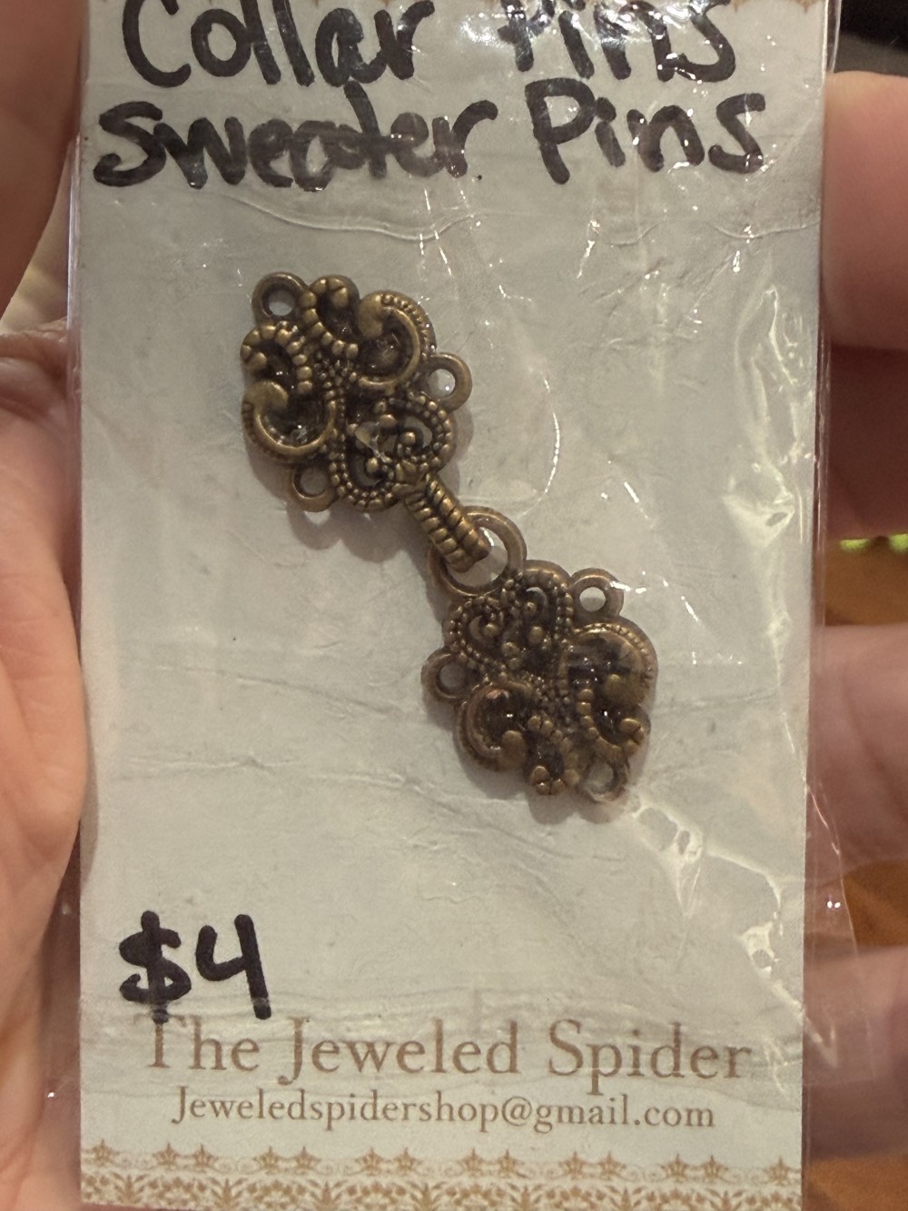Collar Pins - Sm swirls, Dress pins, Sweater Pins, Sweater Clips
