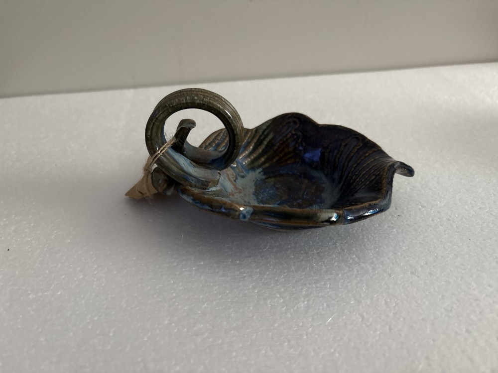 Blue Studio Pottery Leaf Dish