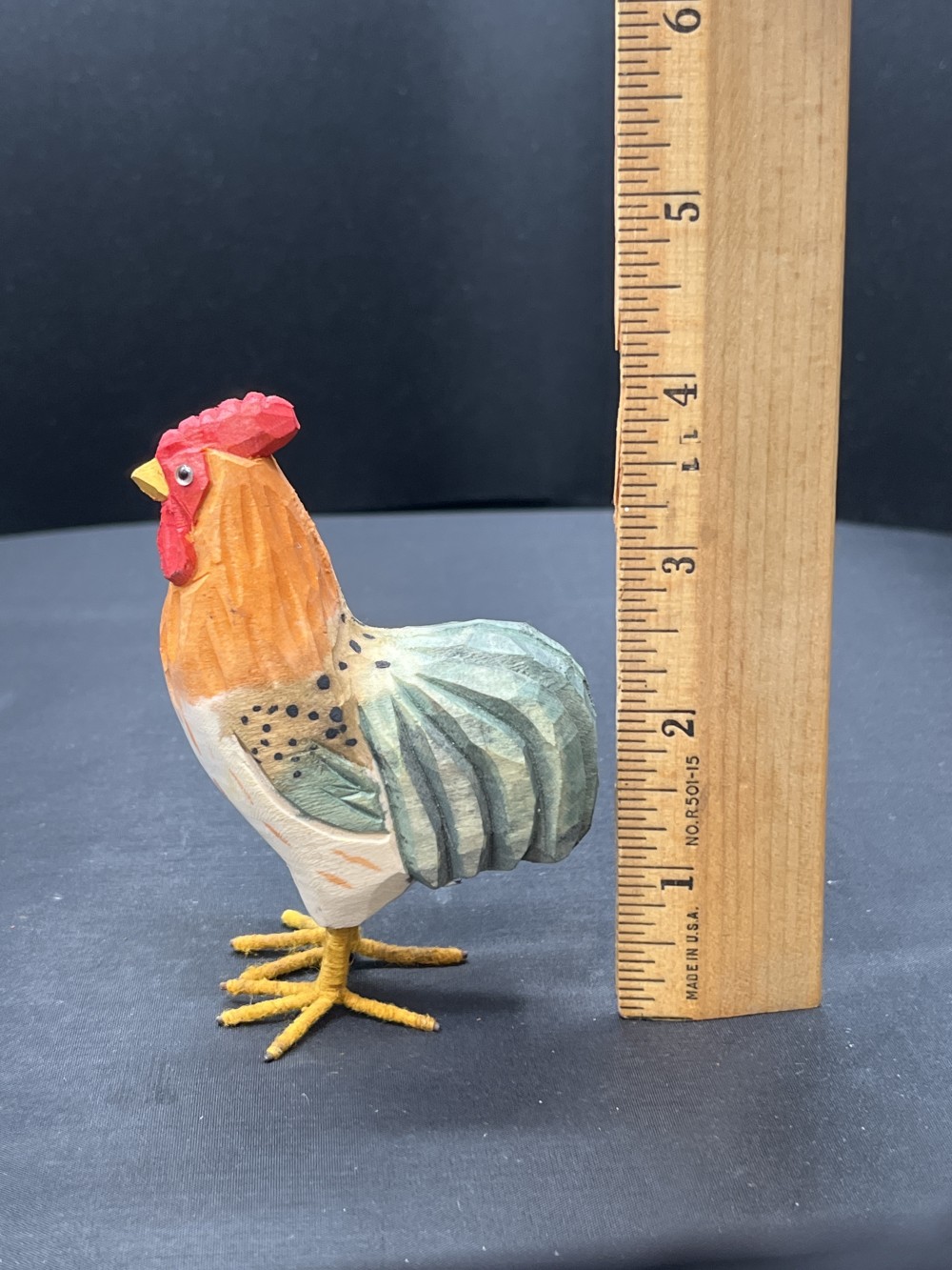 Colorful Carved Wood Rooster as is
