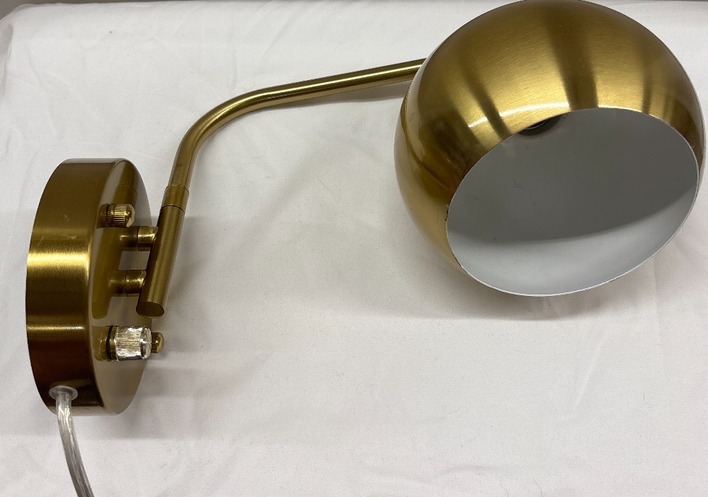 Lamp brushed brass globe swivel arm wall 6ft cord dim