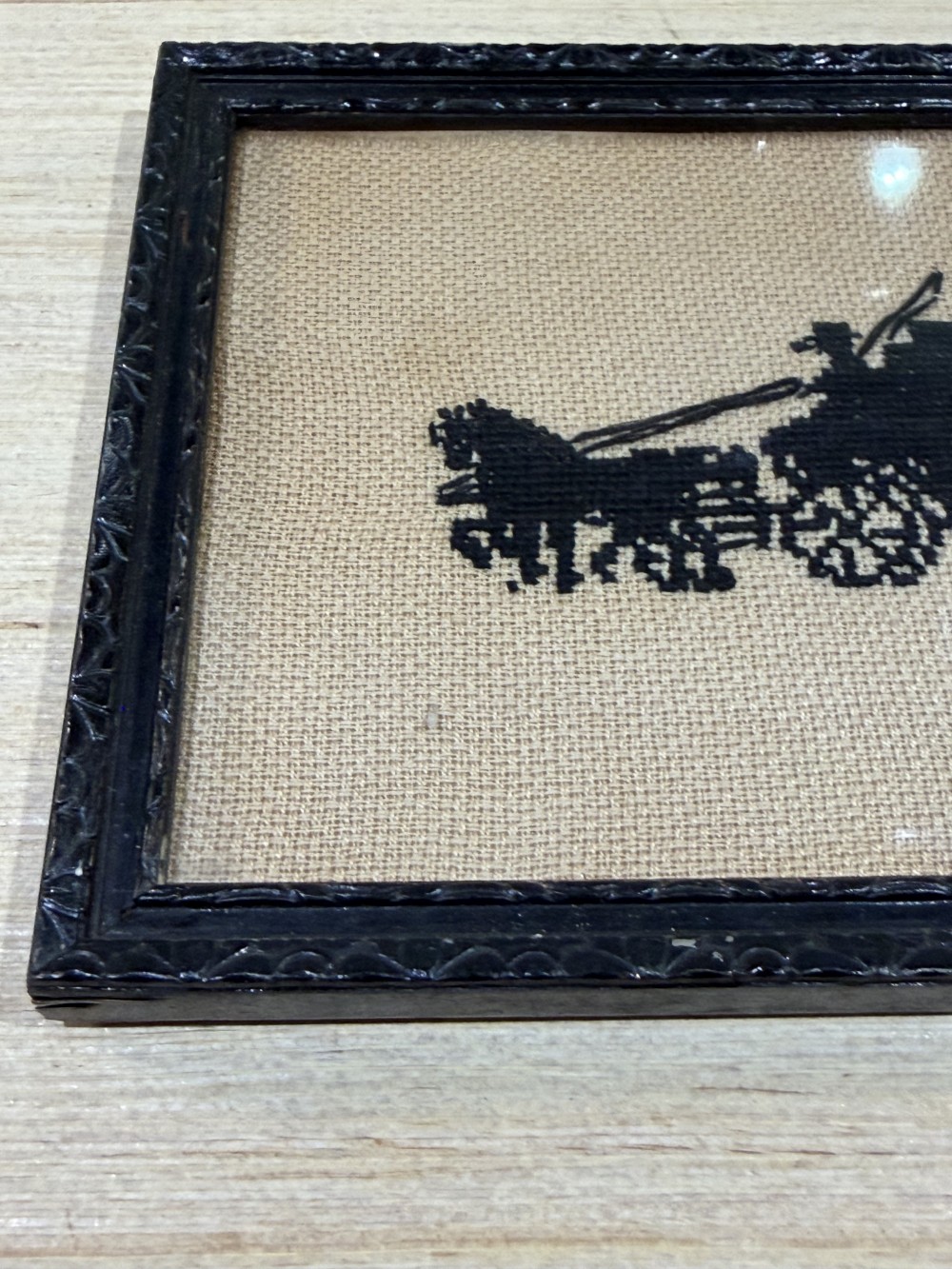 VTG Framed Stitched Horse-Drawn Carriage Scene