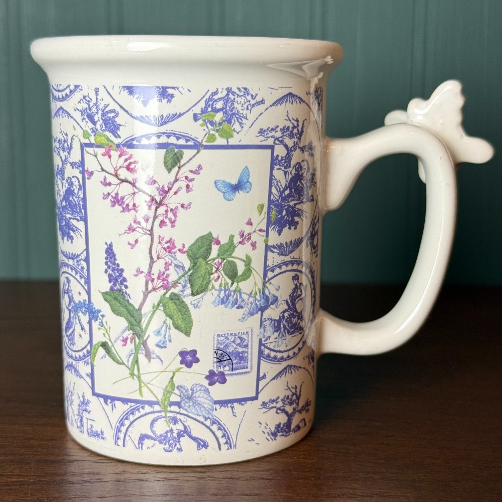 Houston Harvest Hallmark Blue Toile Butterfly Floral Mug