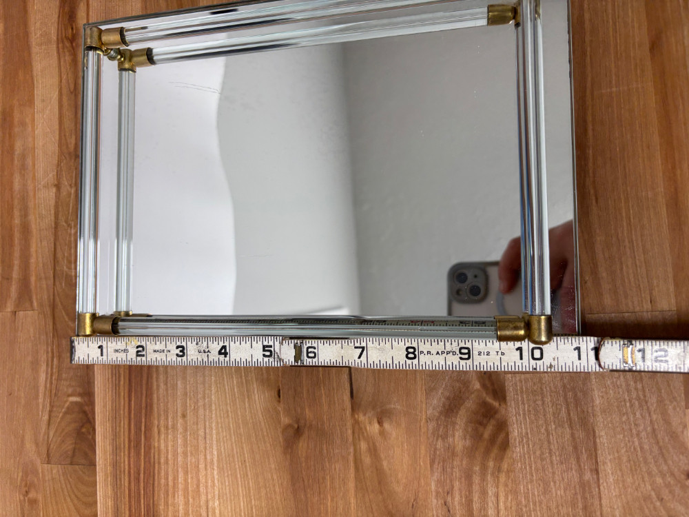 Vintage Hollywood Regency Mirrored Vanity Tray with Lucite Handles & Brass-Tone Accents – 11 x 8