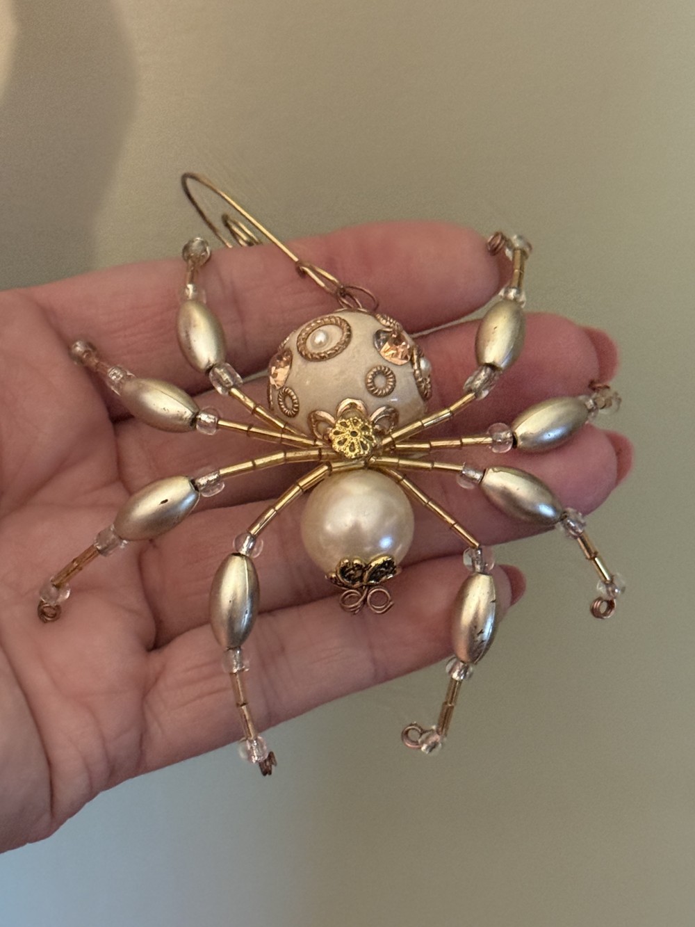 Ornament - Spider - Cream and Gold Embellished