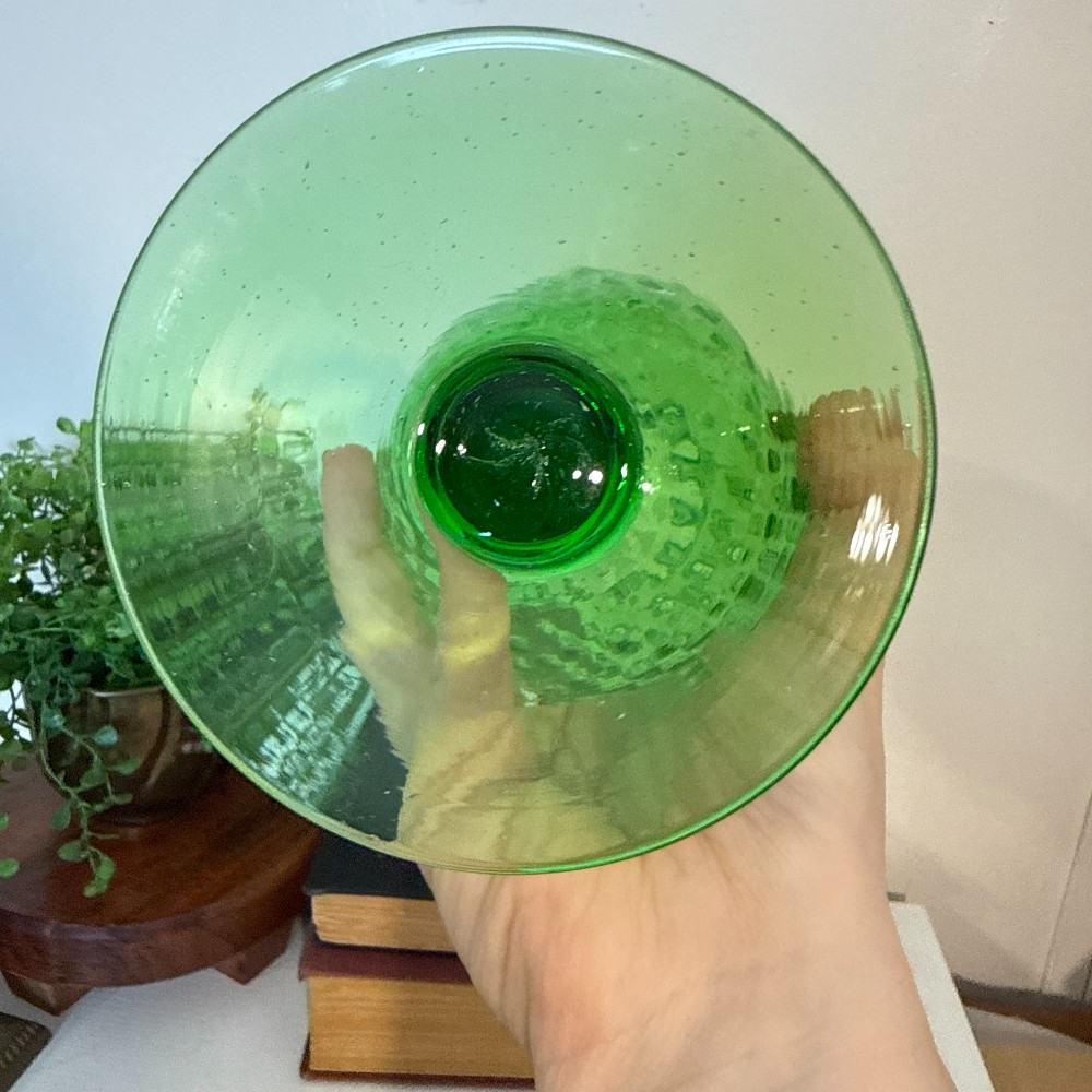 Vintage Empoli Green Diamond Optic Footed Vase