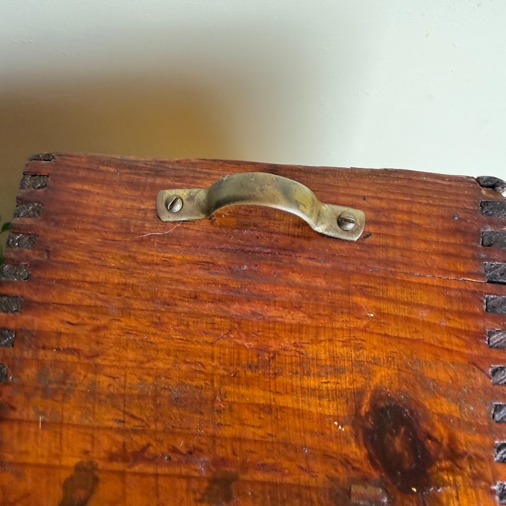 Antique Wood Dovetailed Drawer with Brass Pull