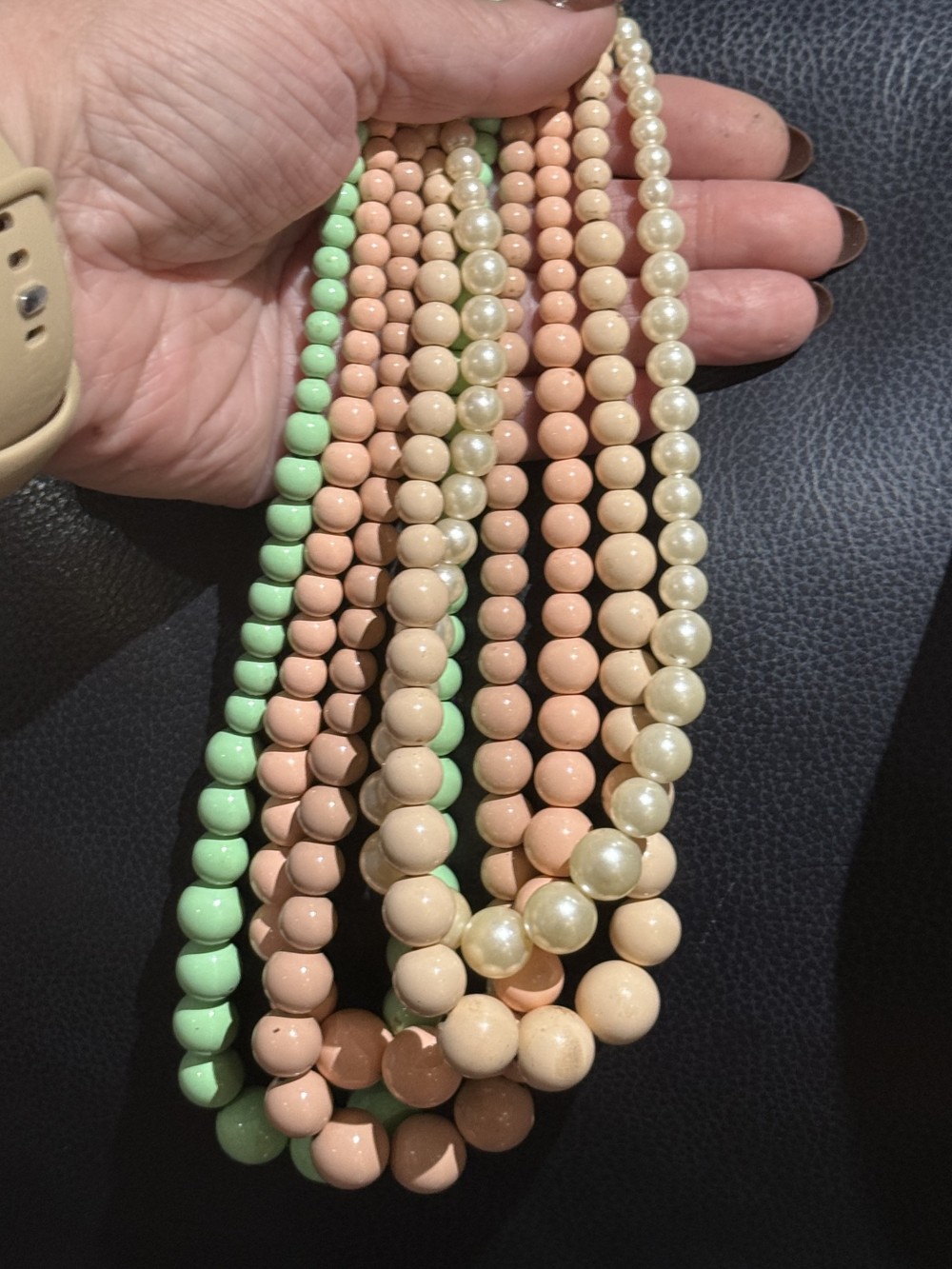 Necklace - Five Strand Pastel Graduated Bead Necklace
