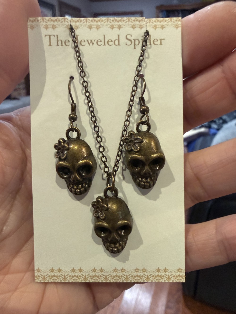 Necklace & Earrings Set Bronze Sugar Skulls