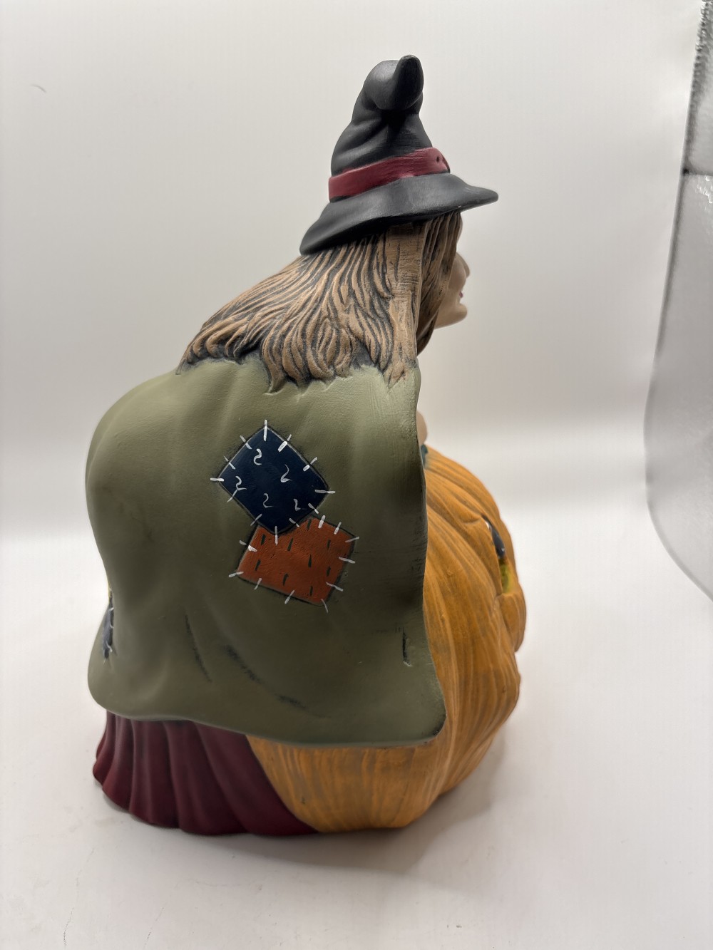 Ceramic Handpainted Witch on Jack O Lantern 10 inch tall x 7 inch As-is