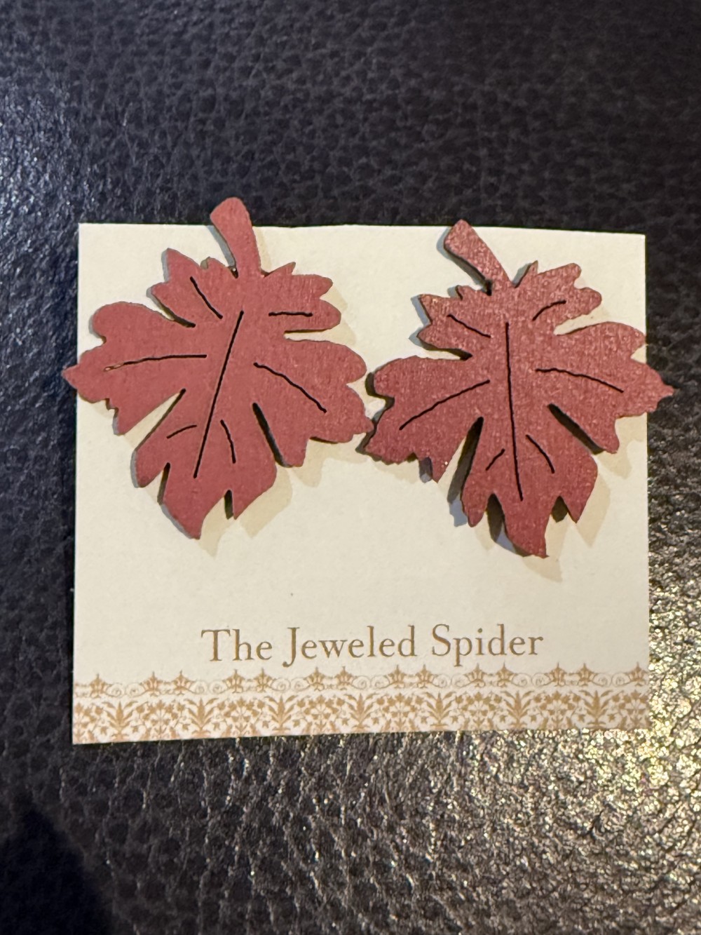 Stud Earrings -  Leaves, Leaf Burgandy Wooden