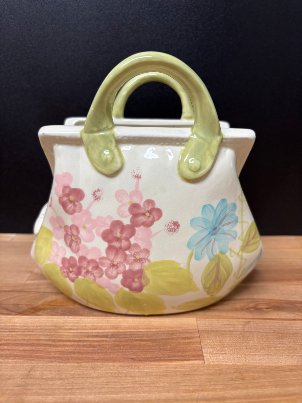 Ceramic Purse Handbag Vase Planter Floral Pink Blue Green Cottage Decor Granny