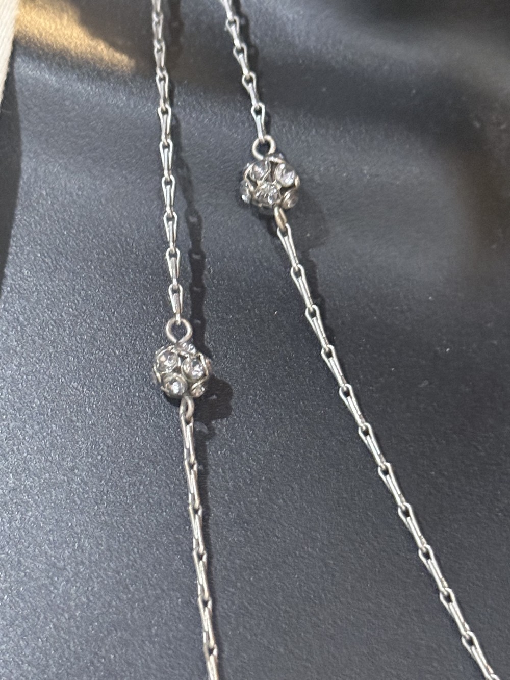 Long Necklace Silver Rhinestone Beads and Chain