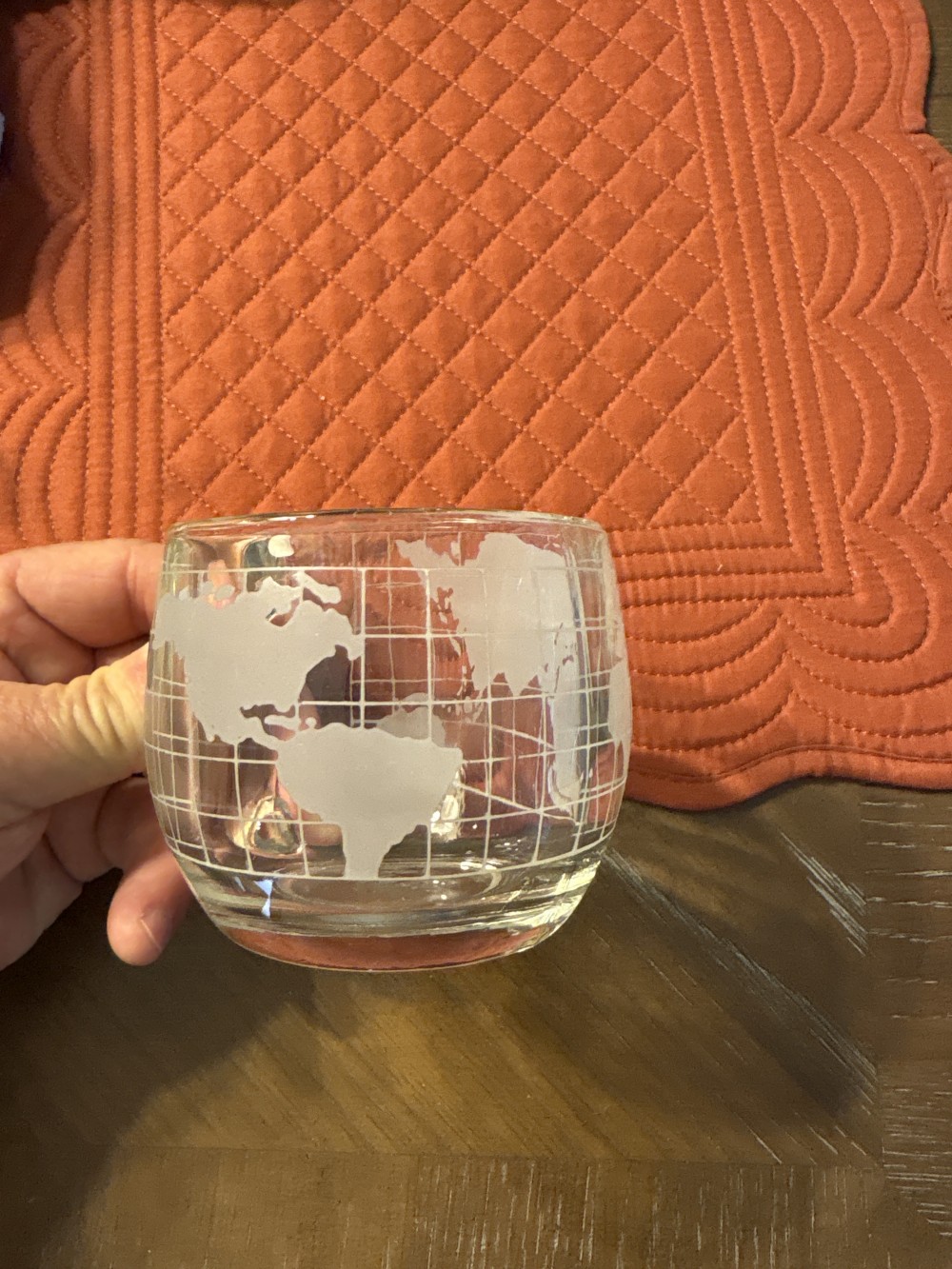Nestle Etches Globe World Glass Mug VIntage 3 inch diameter