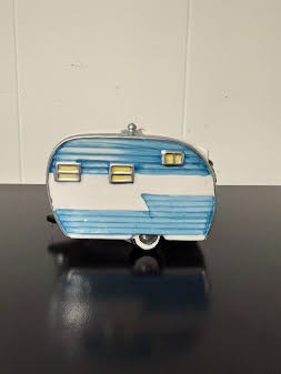 Dept 56 Woody & Camper Station Wagon Blue Camper Christmas Ornaments 2 piece Set
