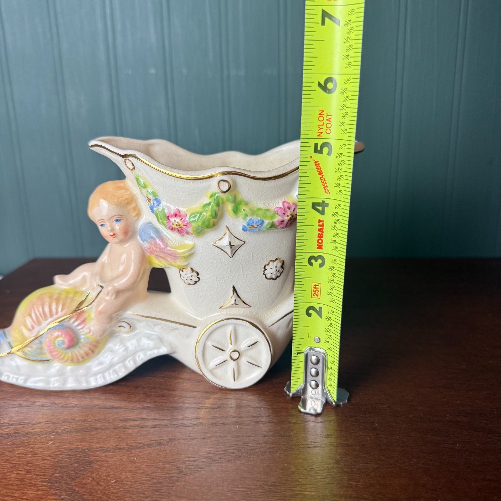 Vintage Vinola Cherub Cornucopia Wagon Planter, Marked & Dated January 1963