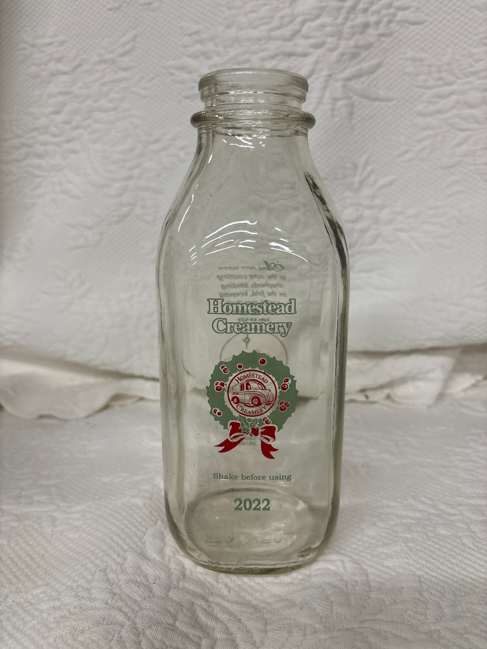 Homestead Creamery 2022 Christmas glass milk bottle
