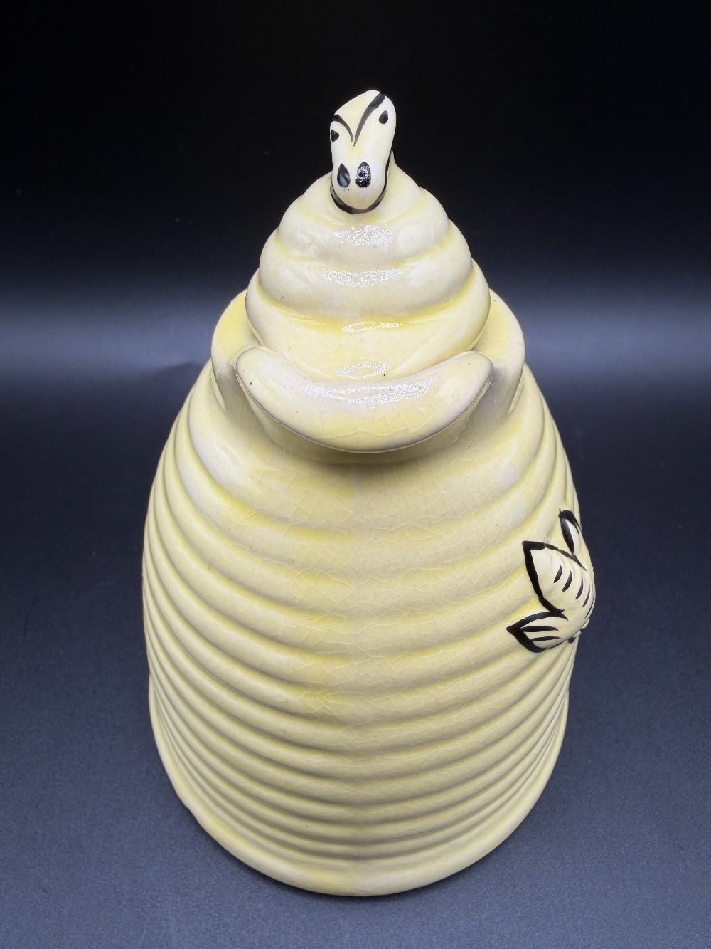 Vintage 1950s Yellow Ceramic Beehive Honey Pot Syrup Pitcher with Lid