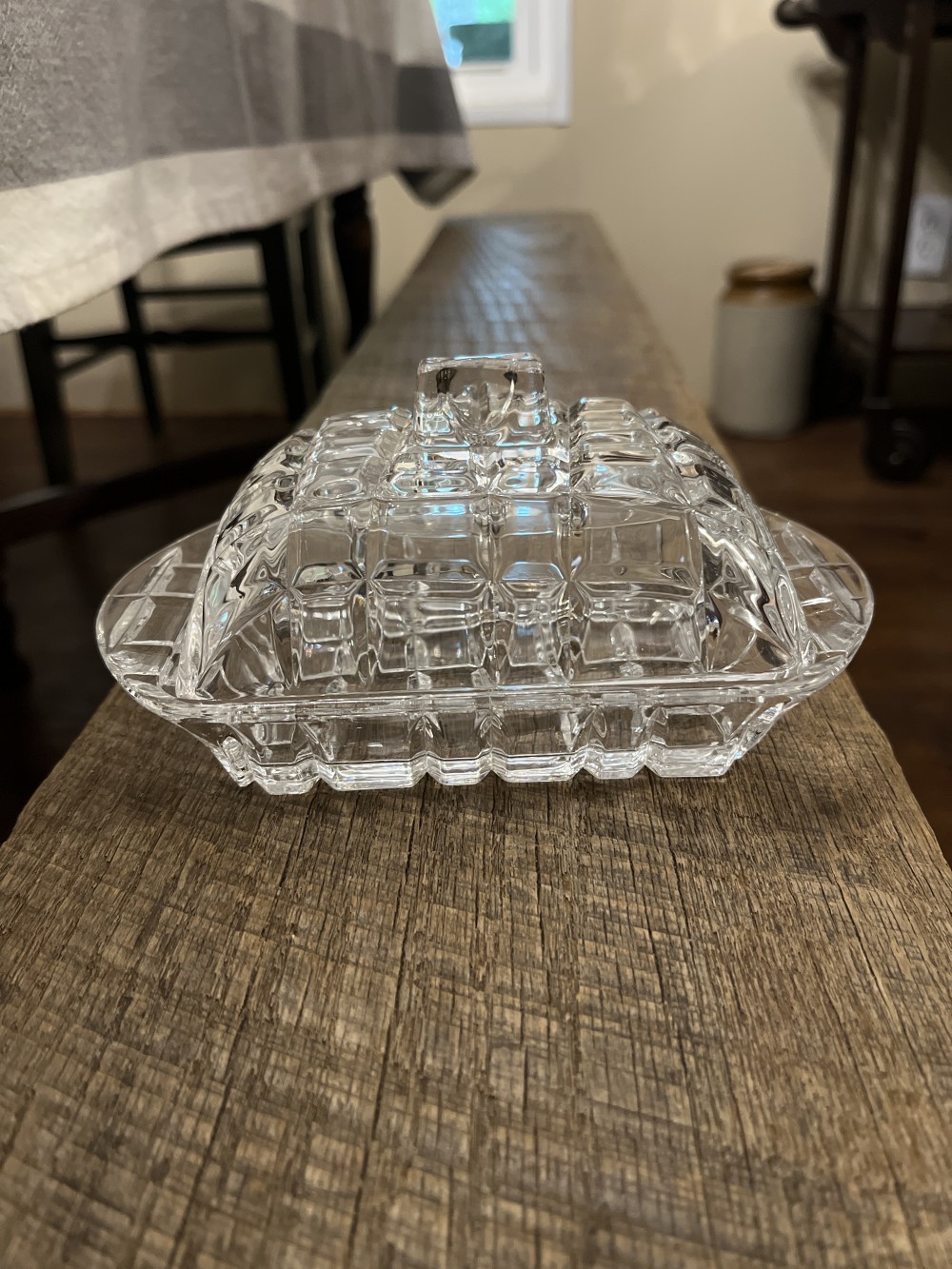 Pressed glass butter dish