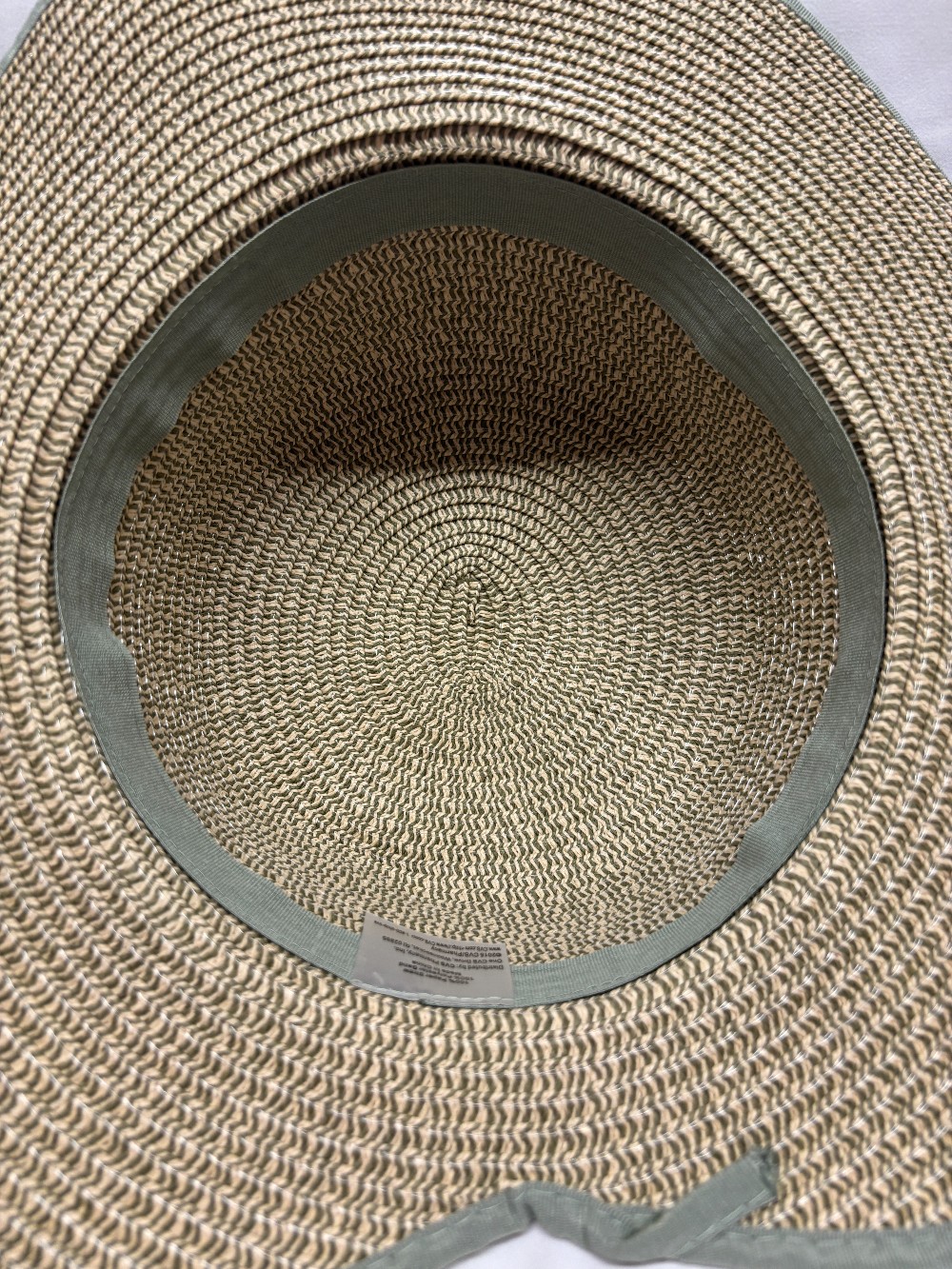 Hat woven sage paper straw split back wide brim sage trim
