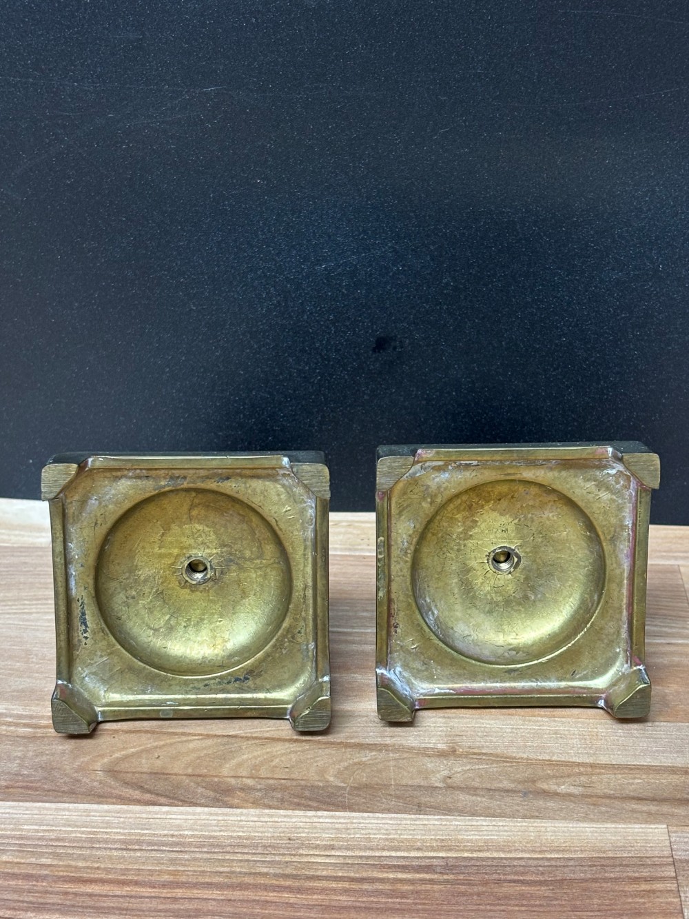 Brass Candlestick Holders Pair Square Base Footed Taper Candle Holders