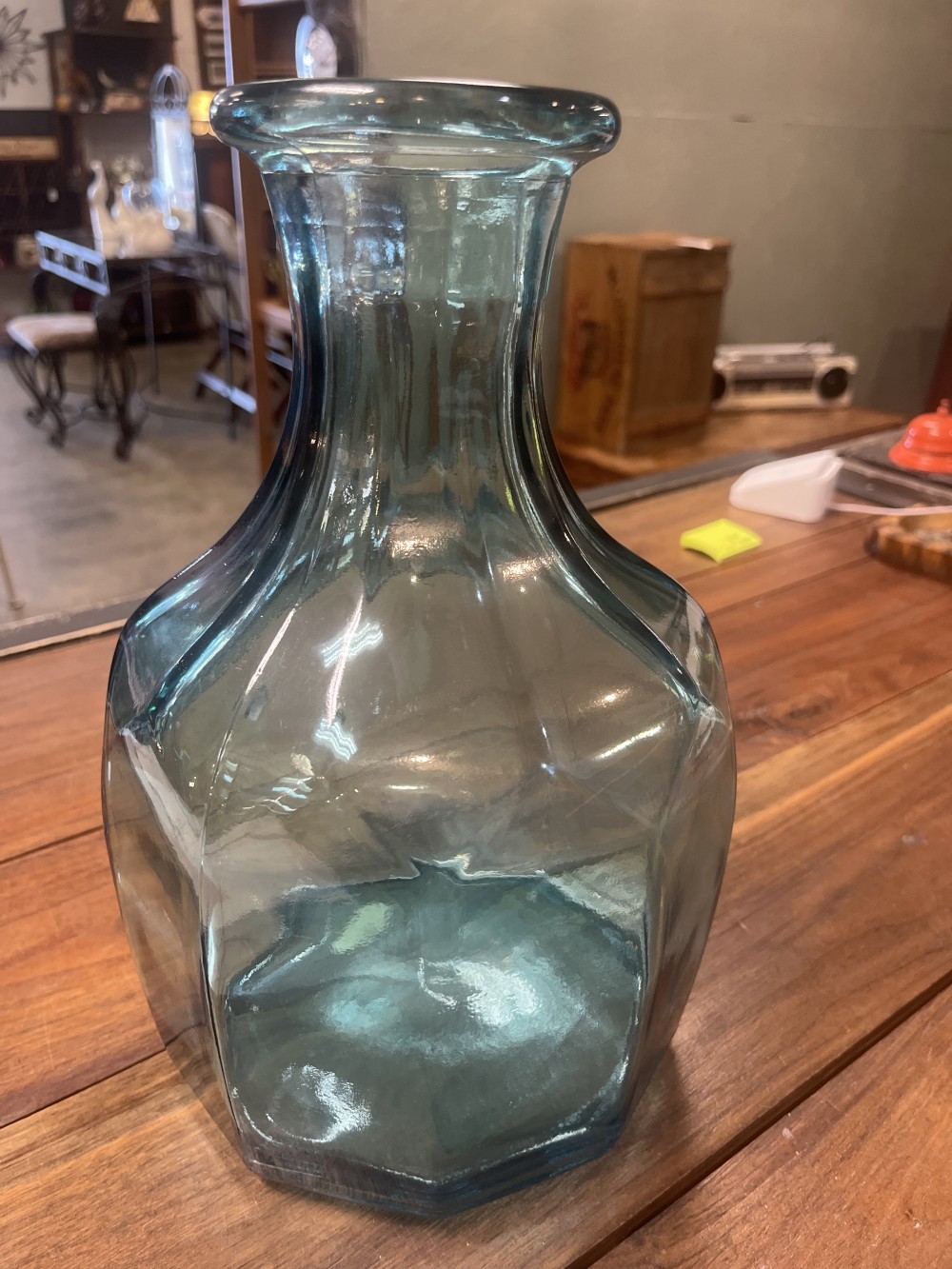 VivaTerra Zeta Geometric Blue Glass Vase