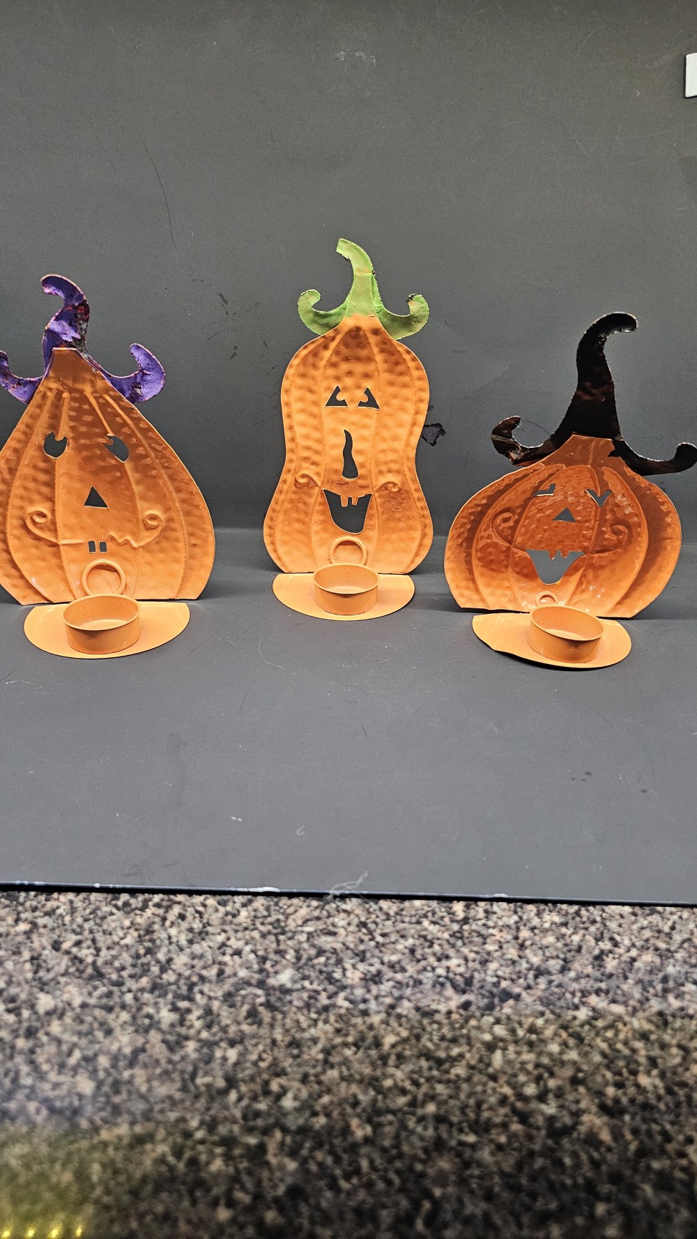 Metal pumpkin witch candle luminaries (set 3)