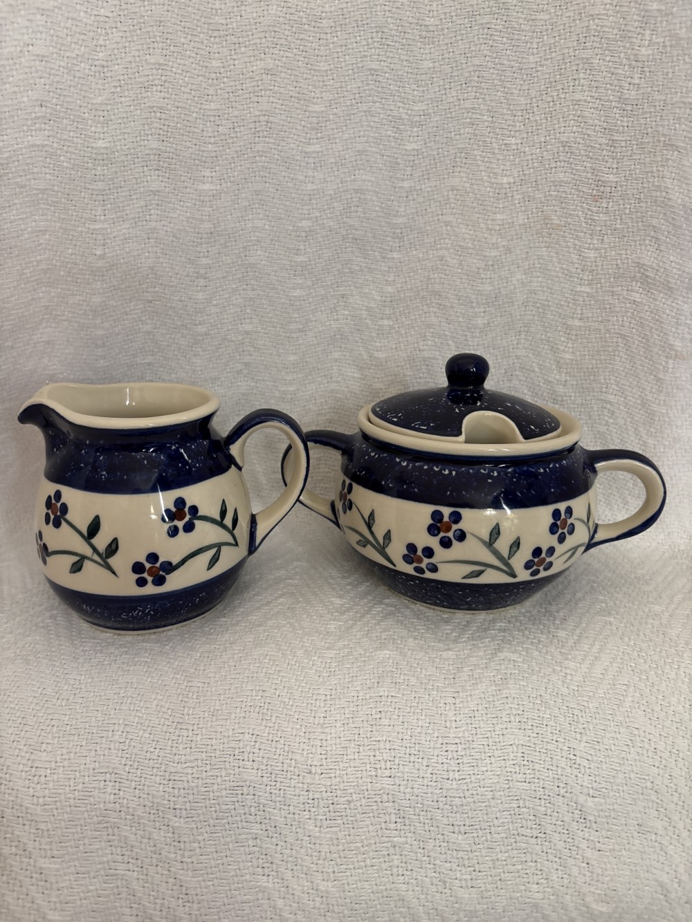 Polish Pottery Creamer and Sugar Bowl