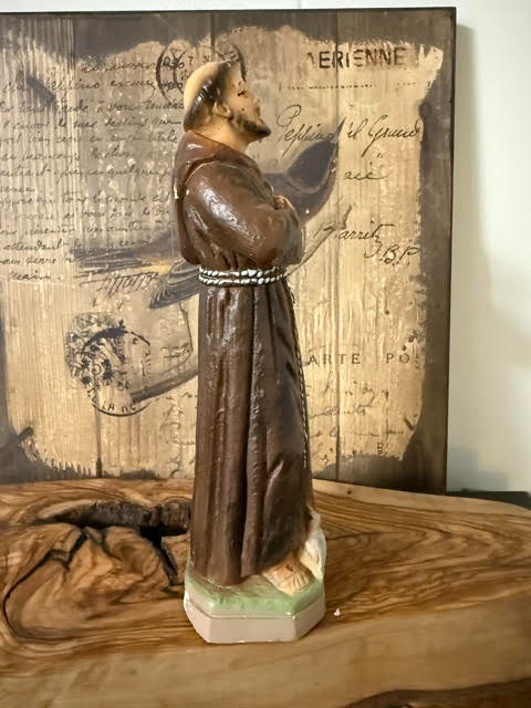 St. Francis of Assisi Chalkware Religious Figurine Skull