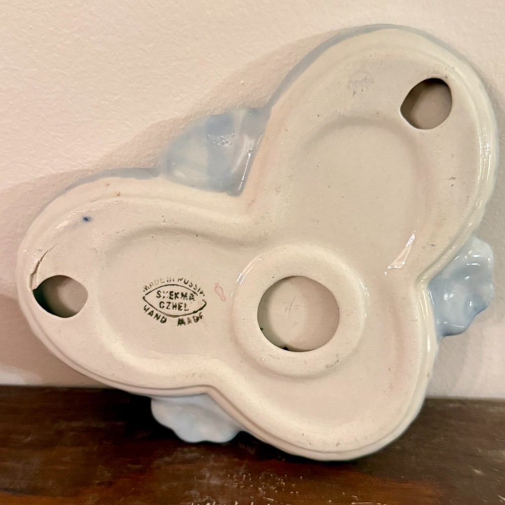 Gzhel Russian Blue and White Condiment Caddy Tray, Hand Painted