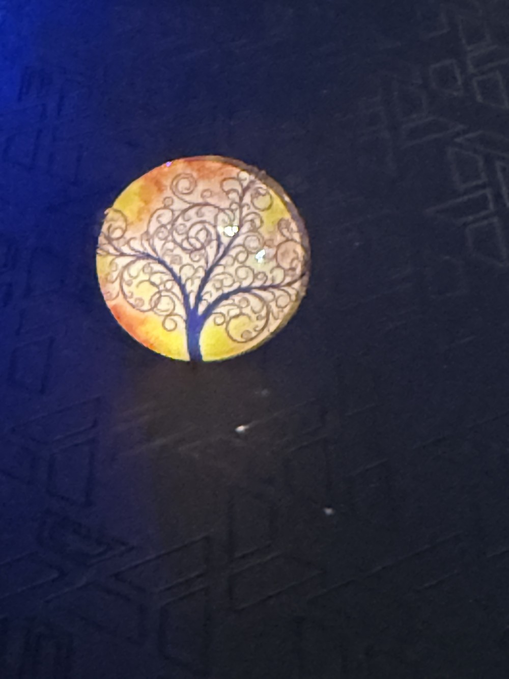 Adjustable Ring - Tree of Life Black Swirls Orange Yellow Background