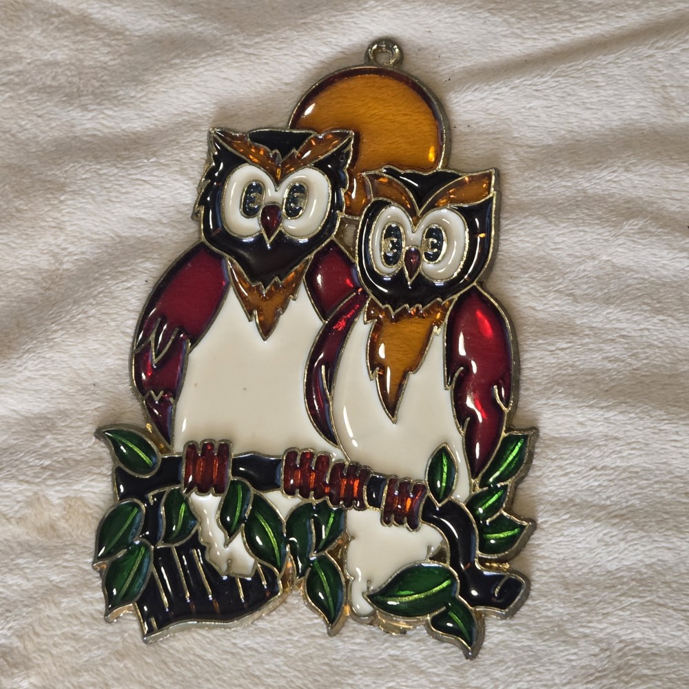 VTG Stained Glass Owls on Branch