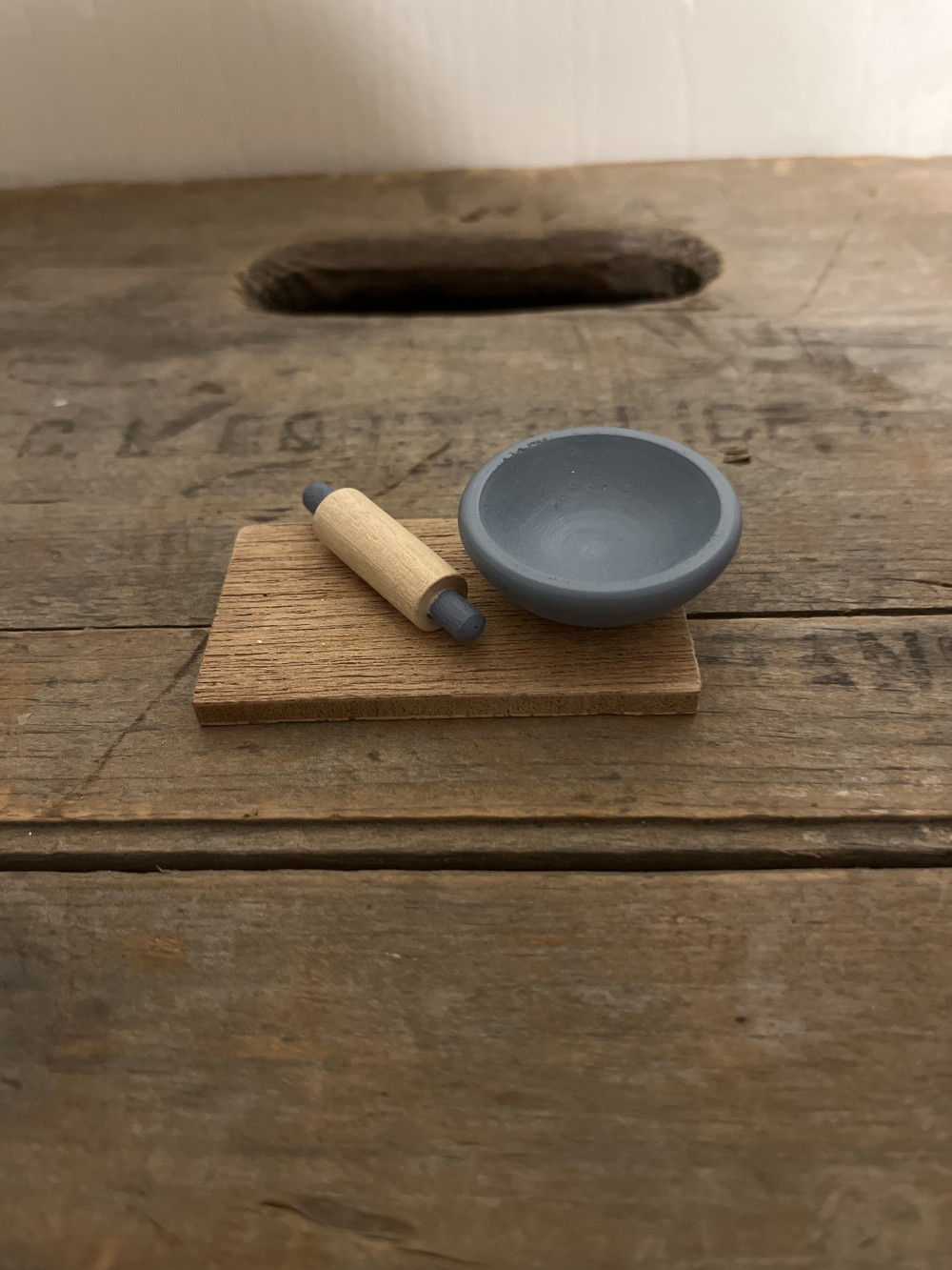 Mini cutting board, bowl, rolling pin