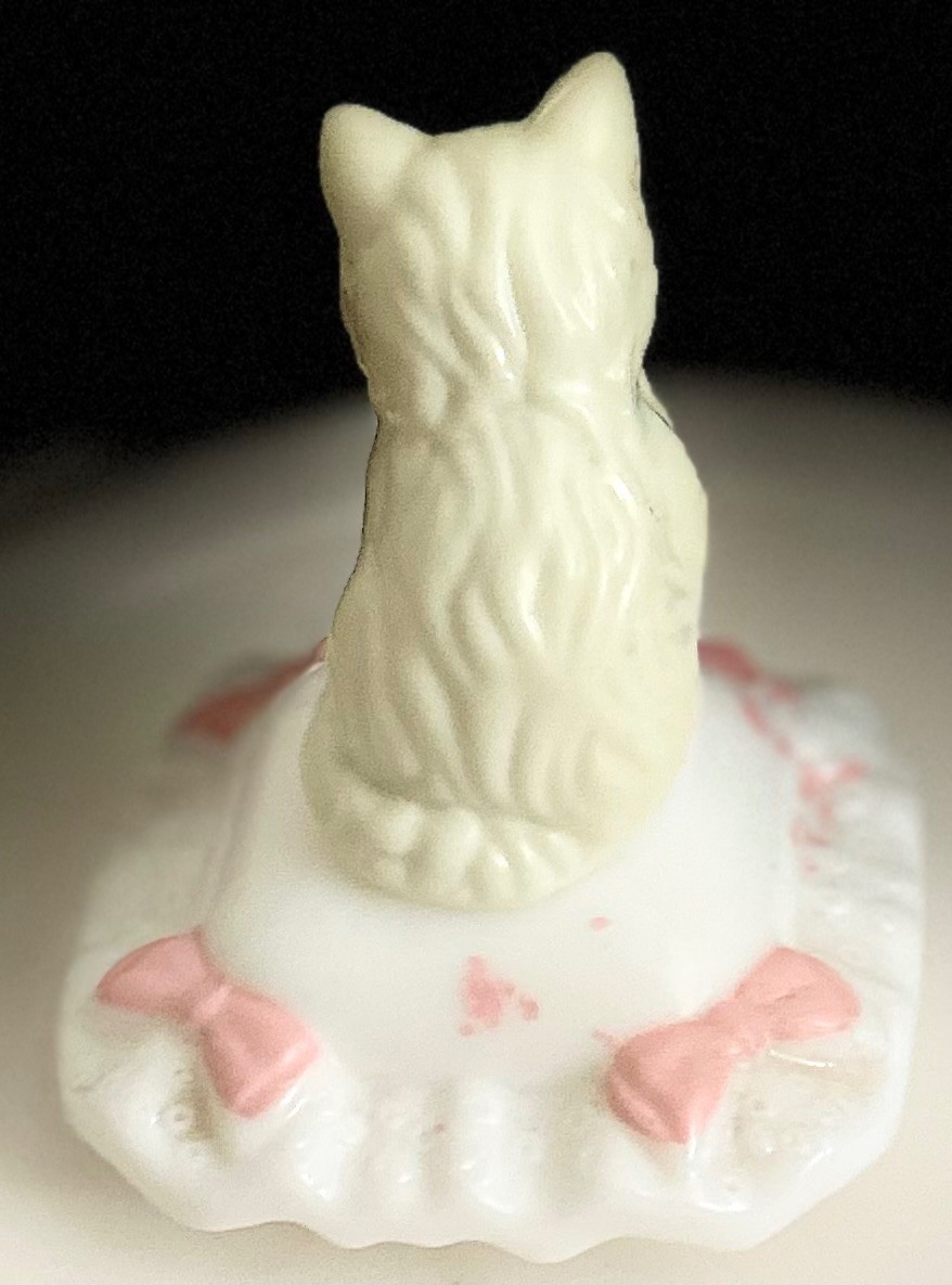 Vintage 1970s Avon Sitting Pretty Topaze Cologne Cat on Pillow Bottle Vintage 1970s Avon Sitting Pretty Perfume Bottle | White Milk Glass Cat on Pillow Decanter | Collectible Topaze Cologne Novelty Vanity Decor
