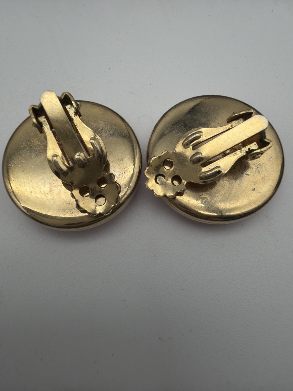 Vtg Pink Enamel Clip-On Earrings