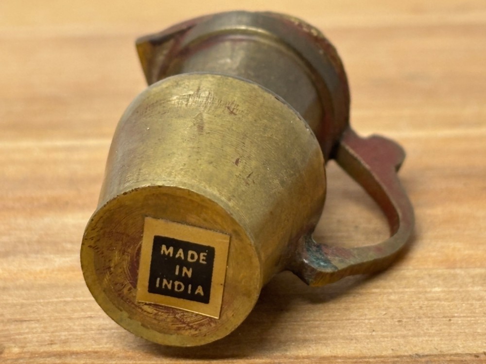 Miniature Vintage Brass Water Pitcher Ewer with Fixed Lid Made in India Dollhouse Decor
