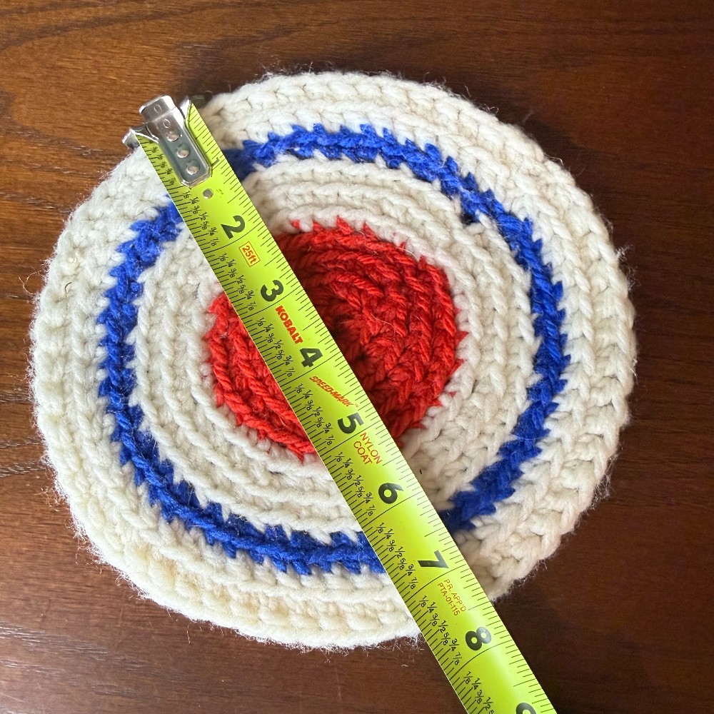 Vintage Handmade Crochet Round Trivet, Red White & Blue Concentric Rings