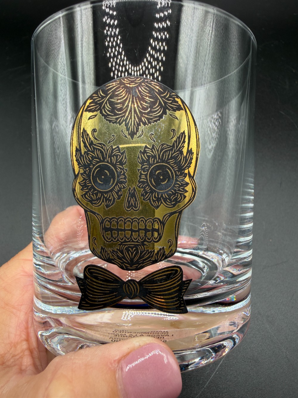 Krosno Poland Gold Sugar Skull Whiskey Glass – Day of the Dead Lowball Tumbler set of 2