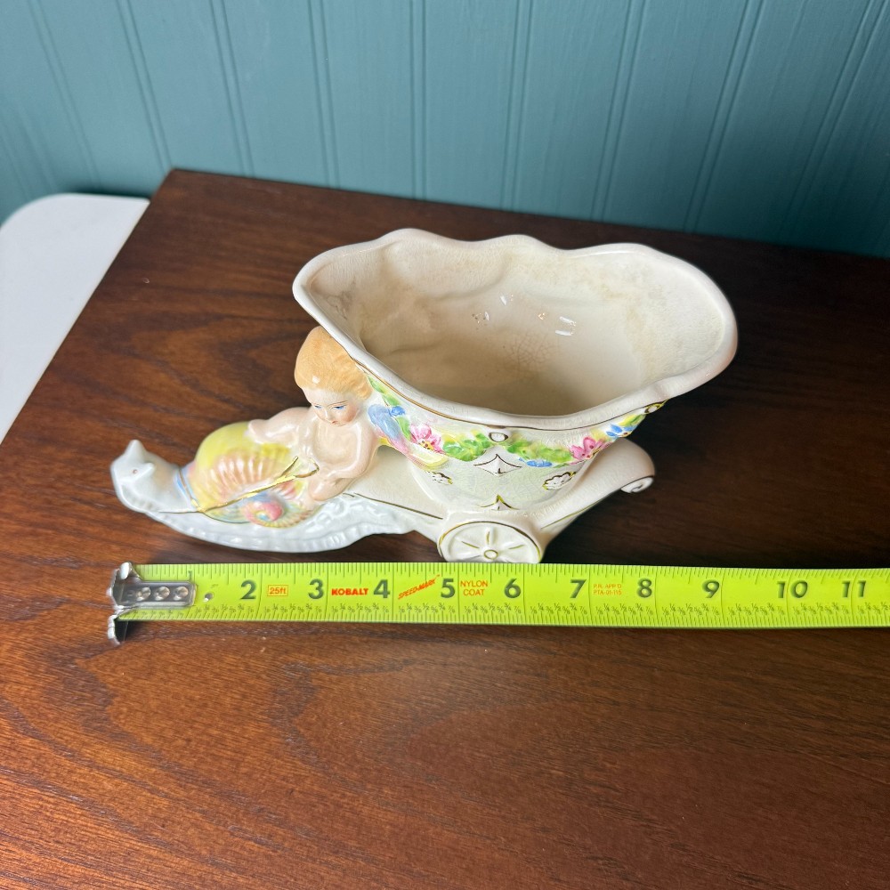 Vintage Vinola Cherub Cornucopia Wagon Planter, Marked & Dated January 1963