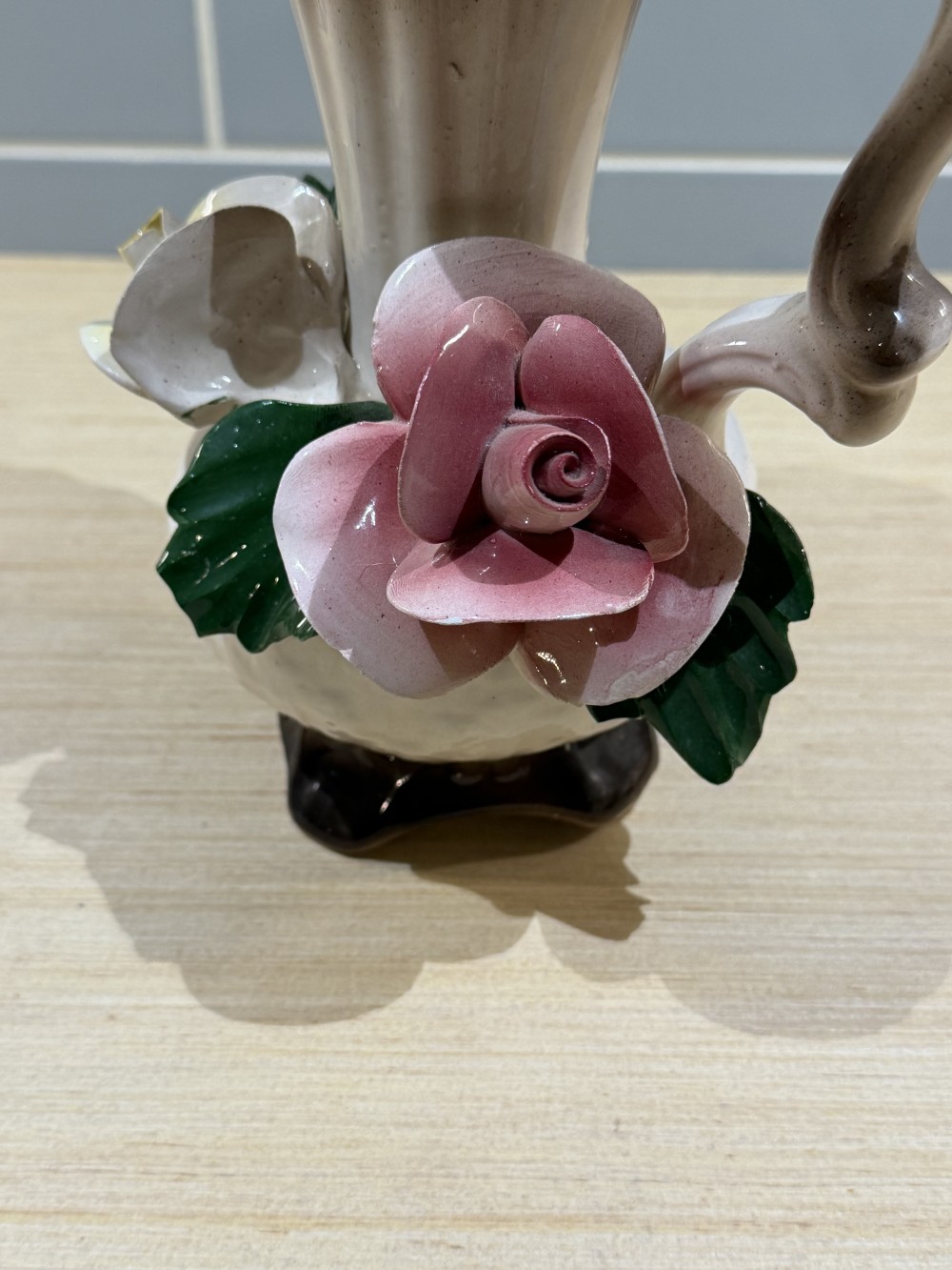 VTG Floral Porcelain Ewer with Roses 9’ AS-IS