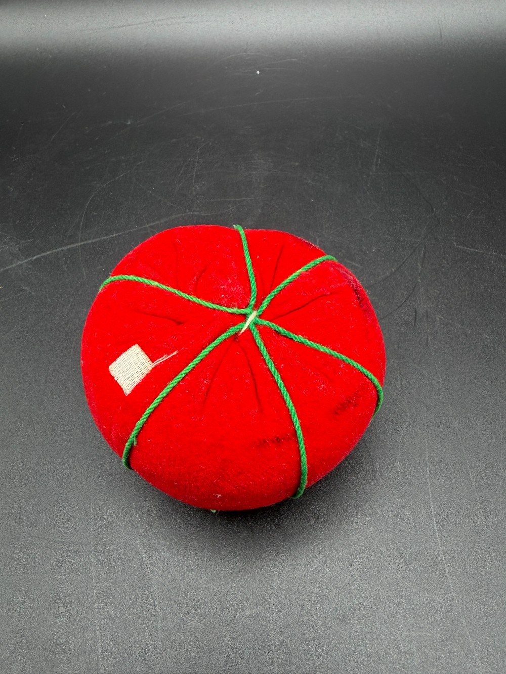 Vintage Mid-Century Velvet Tomato Pincushion - With Original Fabric Japan Tag