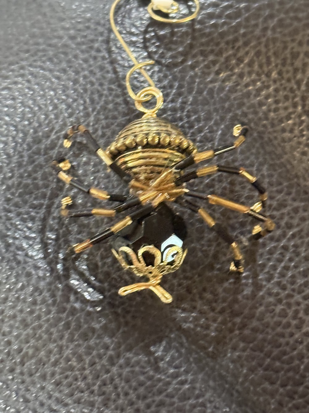 Ornament - Spider Black faceted and Bronze Metal