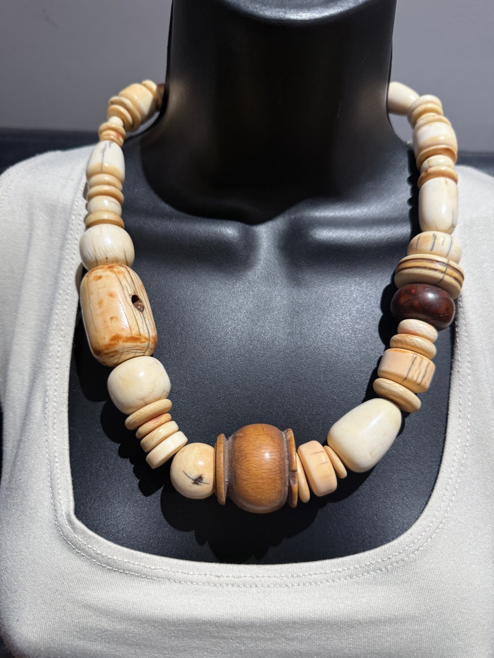 Necklace - Large Beaded Cream and Brown Necklace