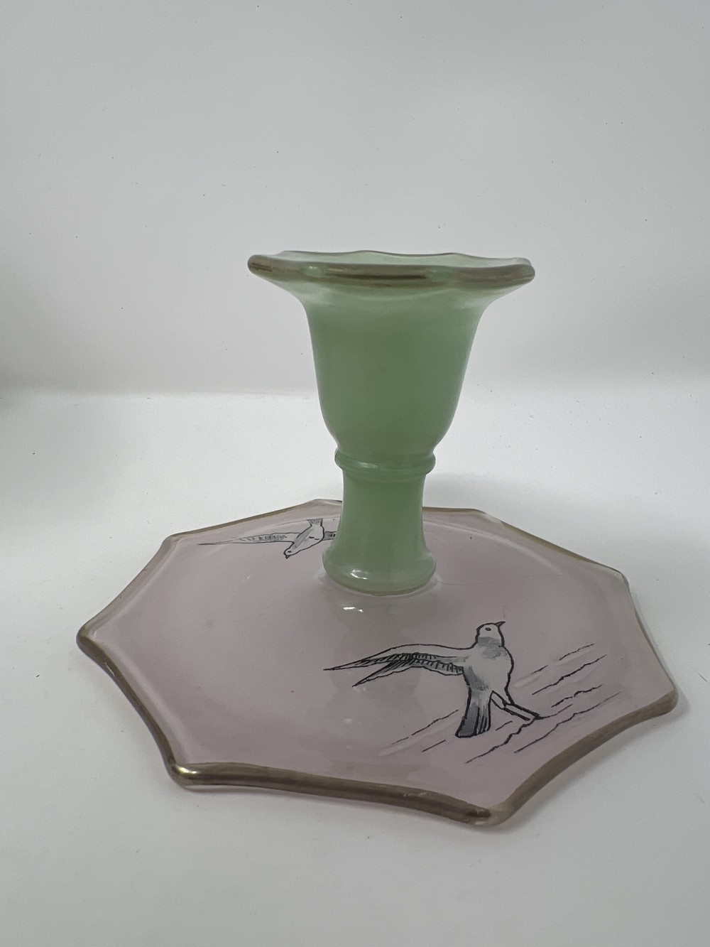 Vtg Art Glass Hand Painted Candle Holder