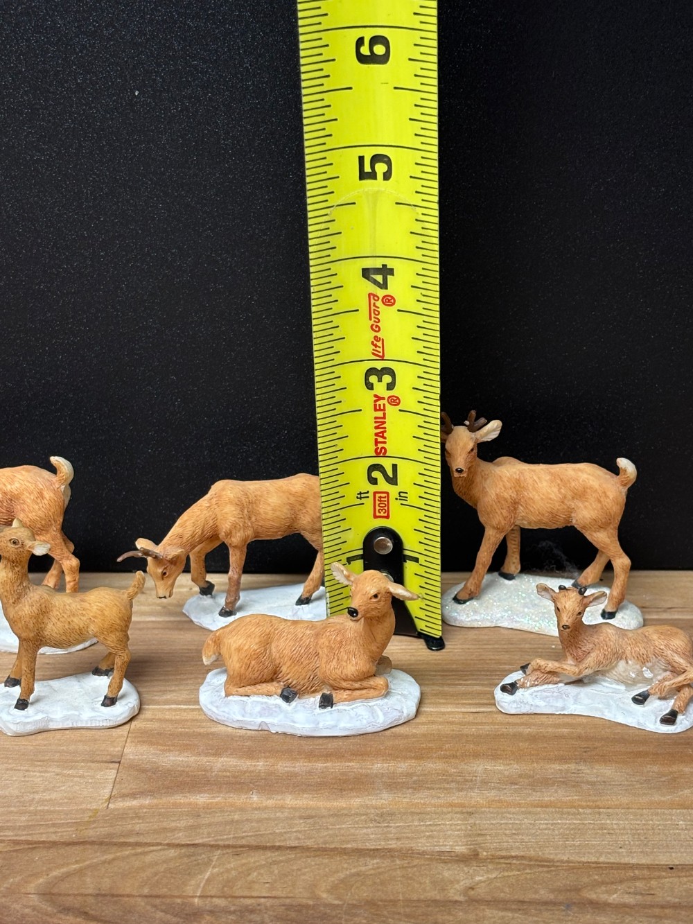 Christmas Village Miniature Deer & Fawn Figurines Set of 7 Snowy Woodland Animals