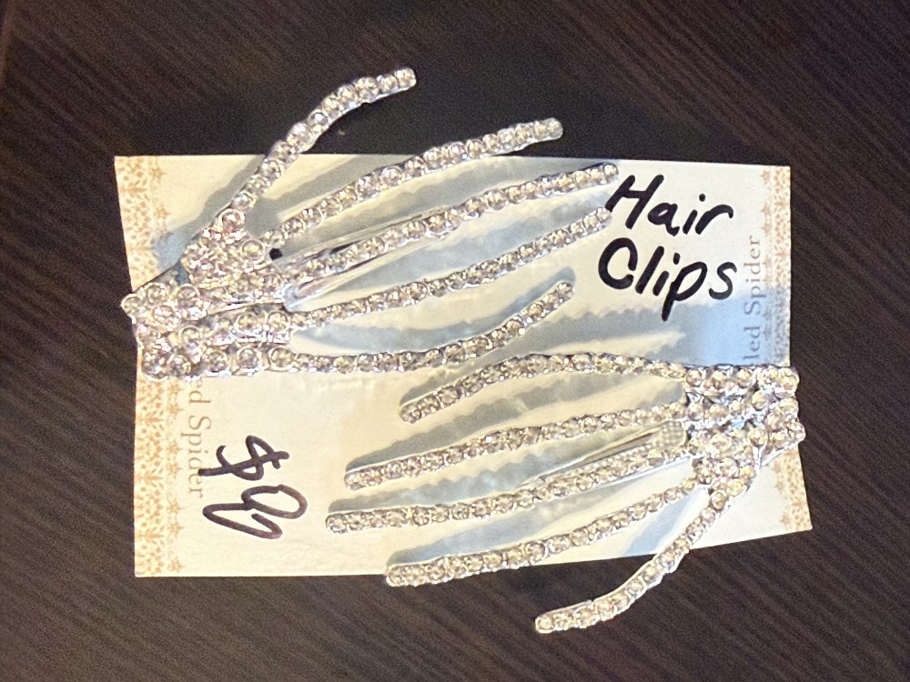 Hair Clips - Rhinestone Silver Rhinestone Skeleton Hands