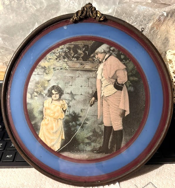 Antique 1800's  Victorian Flue Cover Young Girl Authorative Figure Discipline