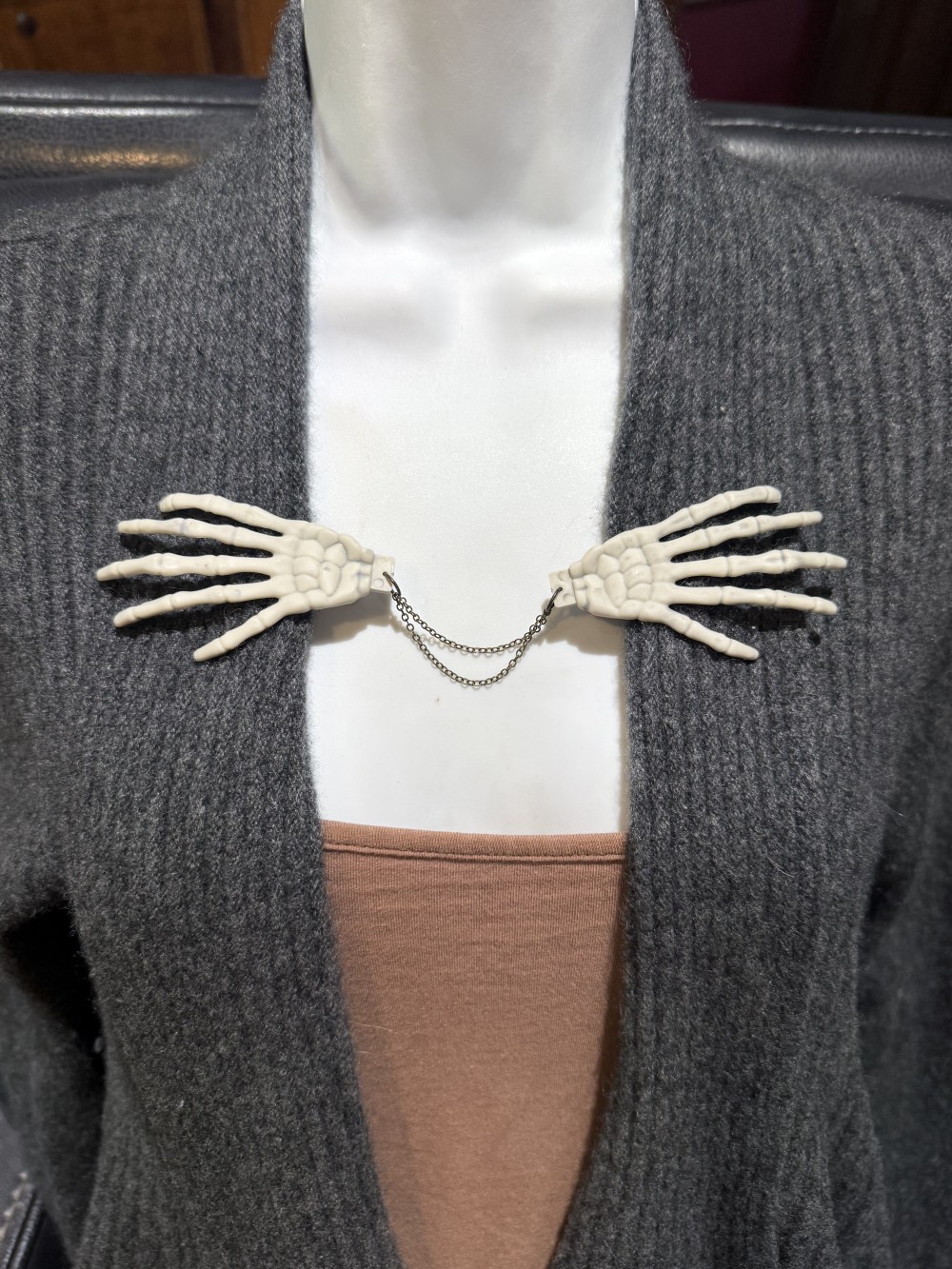Sweater Clips - Skeleton Hands, Cloak Clip, Dress Clip, Collar Clip